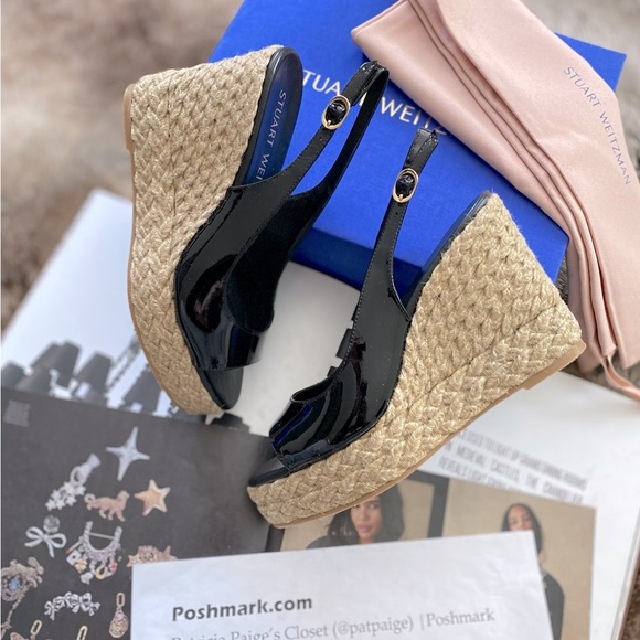 Stuart Weitzman Peep Toe Espadrille Wedge Platform Pumps - Picture 13 of 16